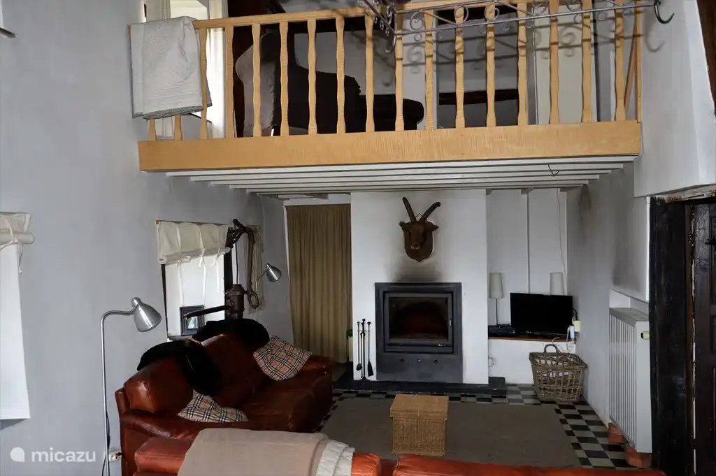 la sala de estar con chimenea de leña insertada