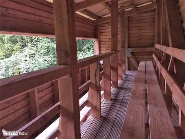 Vélos électriques de randonnée *The Apple Blossom* | Allemagne, Sauerland, Frankenau - maison de vacances Depuis le Quernstkapel, le chemin mène à cette chaire de guet. Repérer la faune. Suivez les poteaux avec les jumelles.