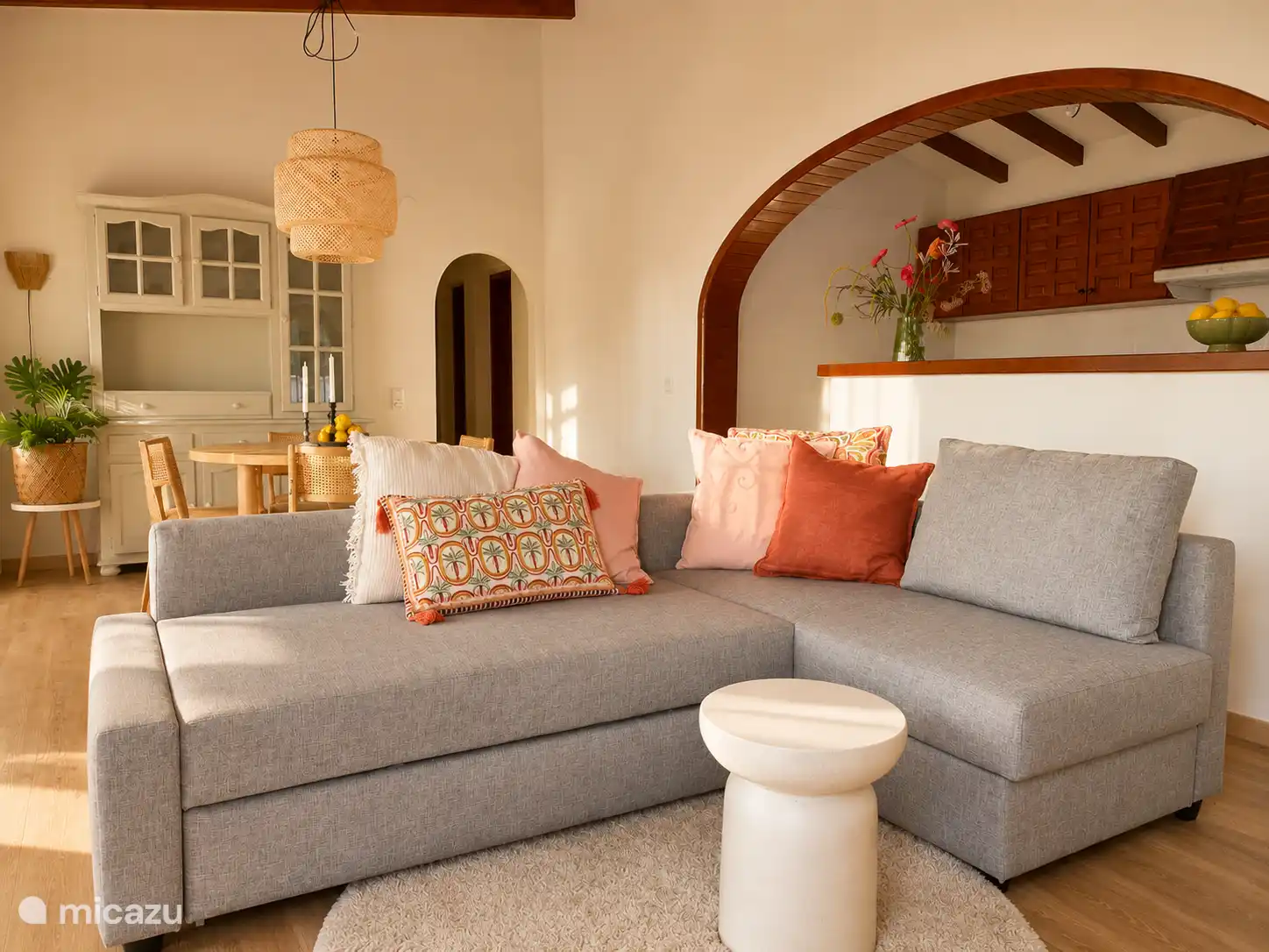 Living room, kitchen and dining table