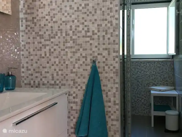 pension / guesthouse / privékamer huren in Portugal, Costa de Prata, Boa Vista – Casa Entre Praias, guesthouse Tulipa badkamer naast slaapkamer