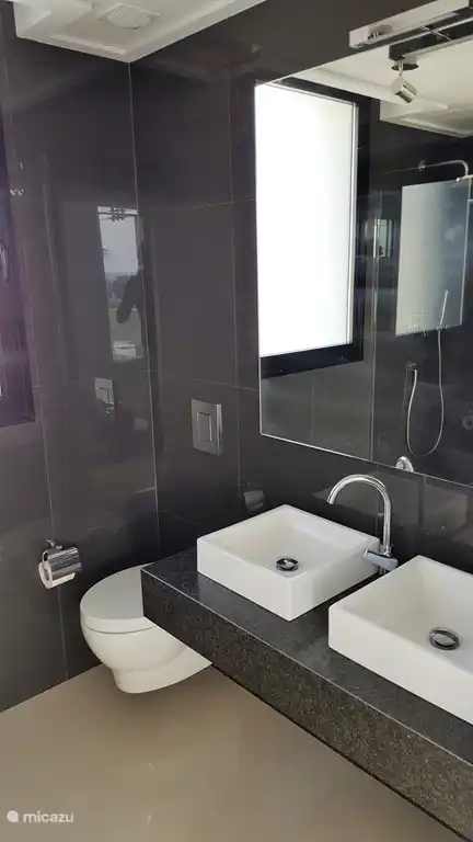 2. Badezimmer mit Dusche, WC und 2 Waschbecken im 1. Stock