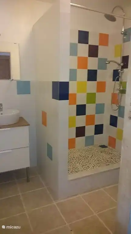 De badkamer met regen douche.