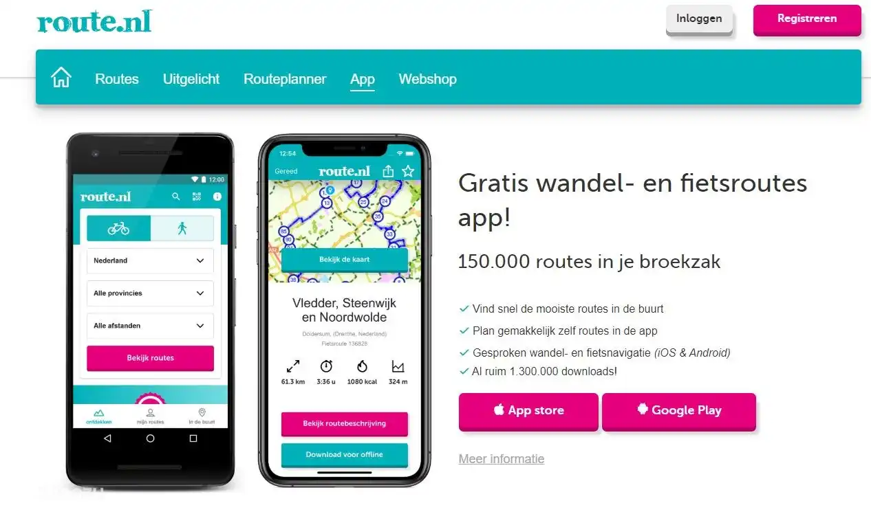 Het landelijke knooppunten netwerk
Hier is een App van beschikbaar