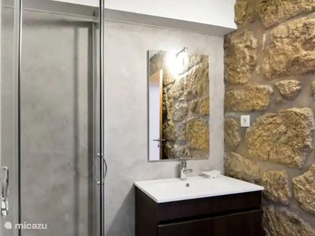 Villa Lugar do Pego huren in Portugal, Viseu, Tondela - villa Een gedeeltelijke kijk op de badkamer op de begane grond met douche, bidet, toilet en wastafel