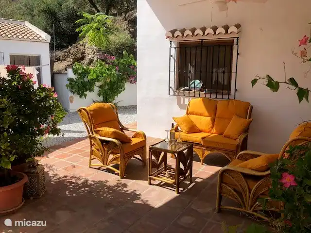 Terrasse couverte avec ventilateur. Cabanon avec outils de jardin, jeux de piscine et machine à laver.