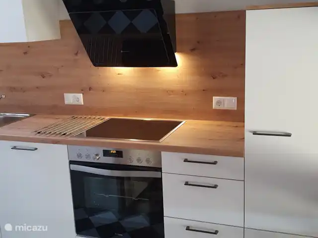 Wanderlust, une vue large! | Allemagne, Sauerland, Frankenau - maison de vacances Cuisine ouverte en L avec réfrigérateur, plaque à induction et hotte aspirante, four et lave-vaisselle