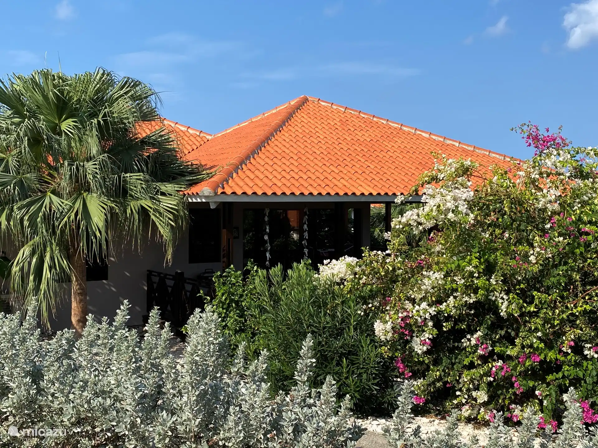 Villa au milieu du jardin fleuri tropical