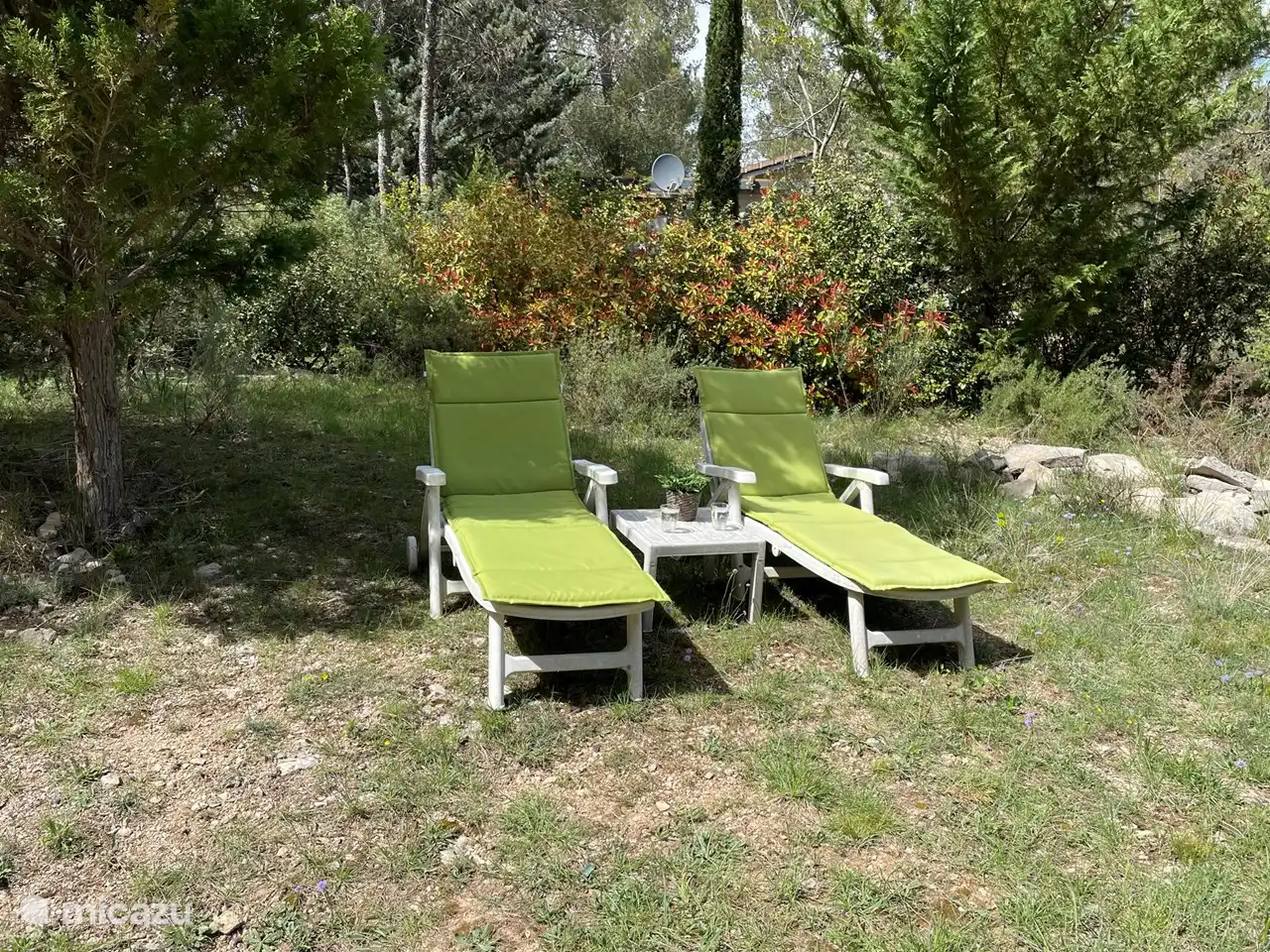 Transats avec coussins à l’ombre ou au soleil