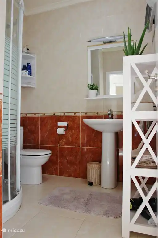 La deuxième salle de bain - équipée de douche, WC, lavabo, miroir, sèche-cheveux, chauffage, rangements