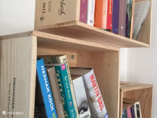 Duinhuis Marilou huren in Nederland, Zeeland, Burgh-Haamstede - vakantiehuis Boeken in wijnkisten aan de muur.