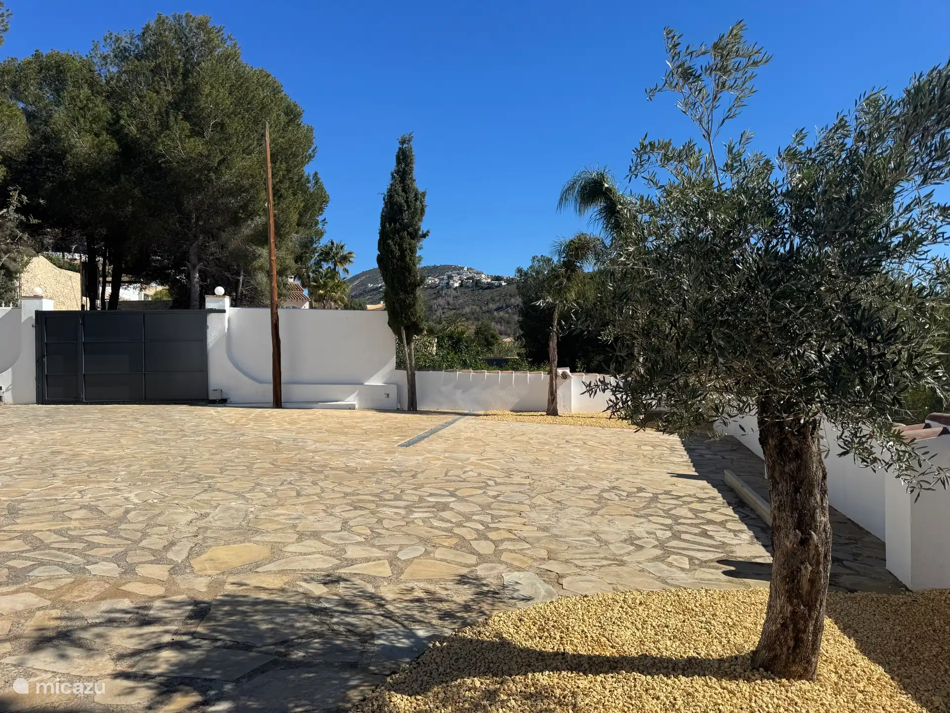 Innenhof mit ausreichend Parkplätzen, elektrischem Tor und bepflanztem Garten