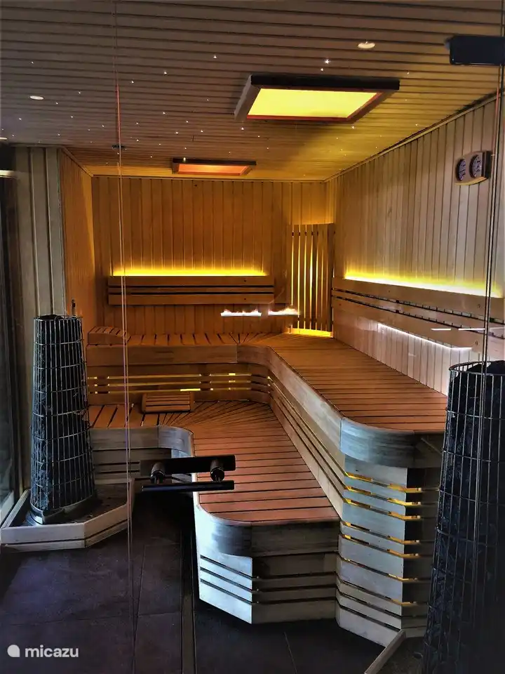 Entspannen Sie in der großen Sauna mit Farb- und Dufttherapie.