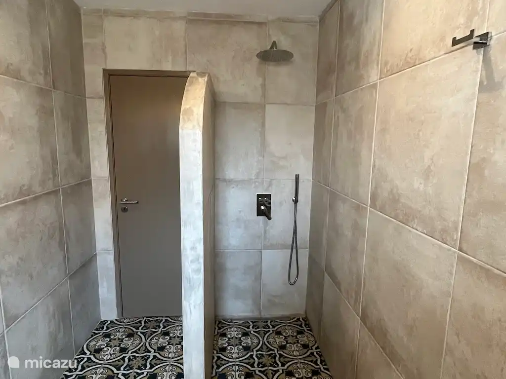 Modern bathroom with walk-in shower.