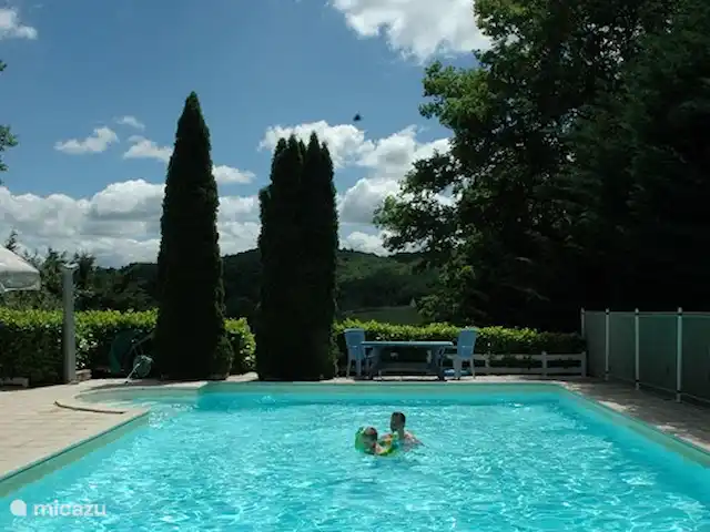 Location de Vacances France, Dordogne, Carlux, gîte / cottage - églantine Piscine avec chaises longues, parasols et palmiers