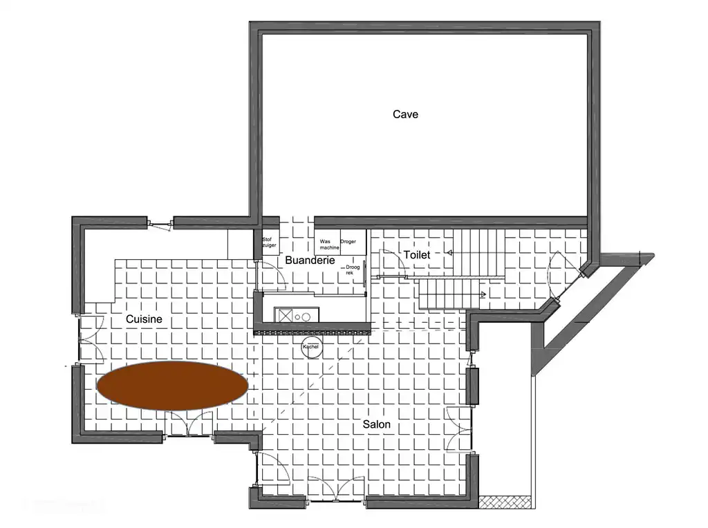 Ground floor plan, with kitchen, utility room and living room