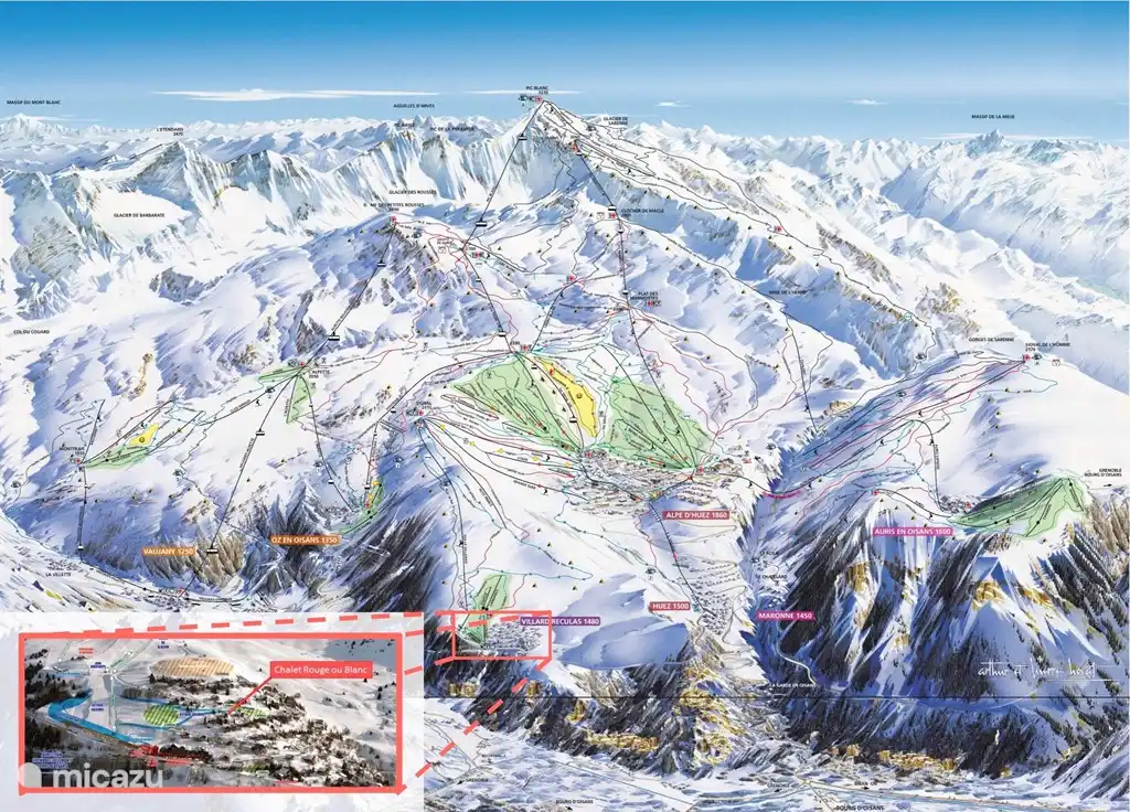 Centralization of Villard Reculas in Alpe d'Huez Grand Domaine Ski