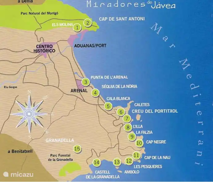 Vue d'ensemble des 15 miradores, beaux points de vue