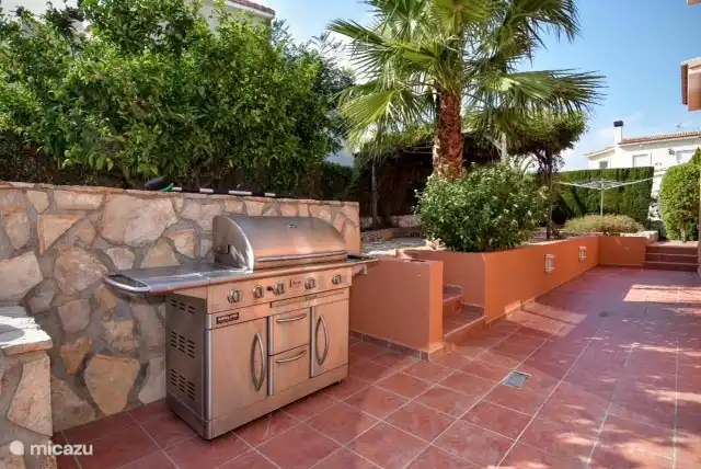 Garden with outdoor kitchen and patio