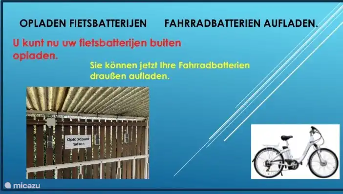 Bornes de recharge pour votre E-bike dans le local à vélos couvert.