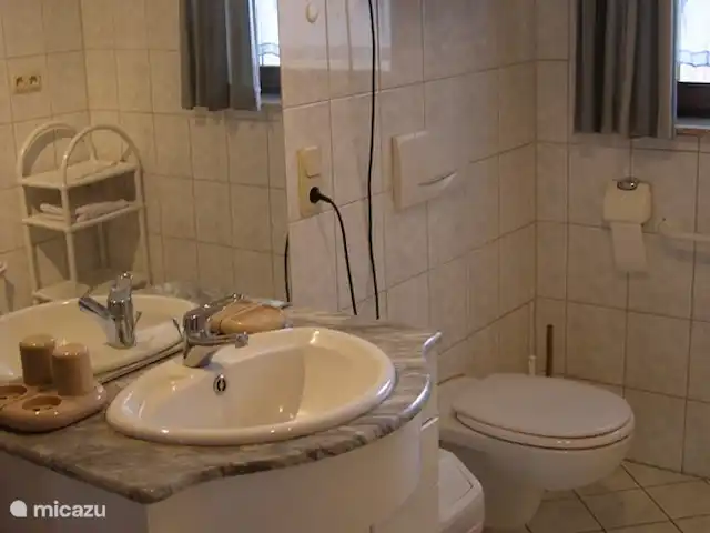 Location de Vacances Allemagne, Eifel, Lasel, maison de vacances - Maison de vacances Eifel. Nimsdal. Salle de bain partie 2
Lavabo et toilettes.