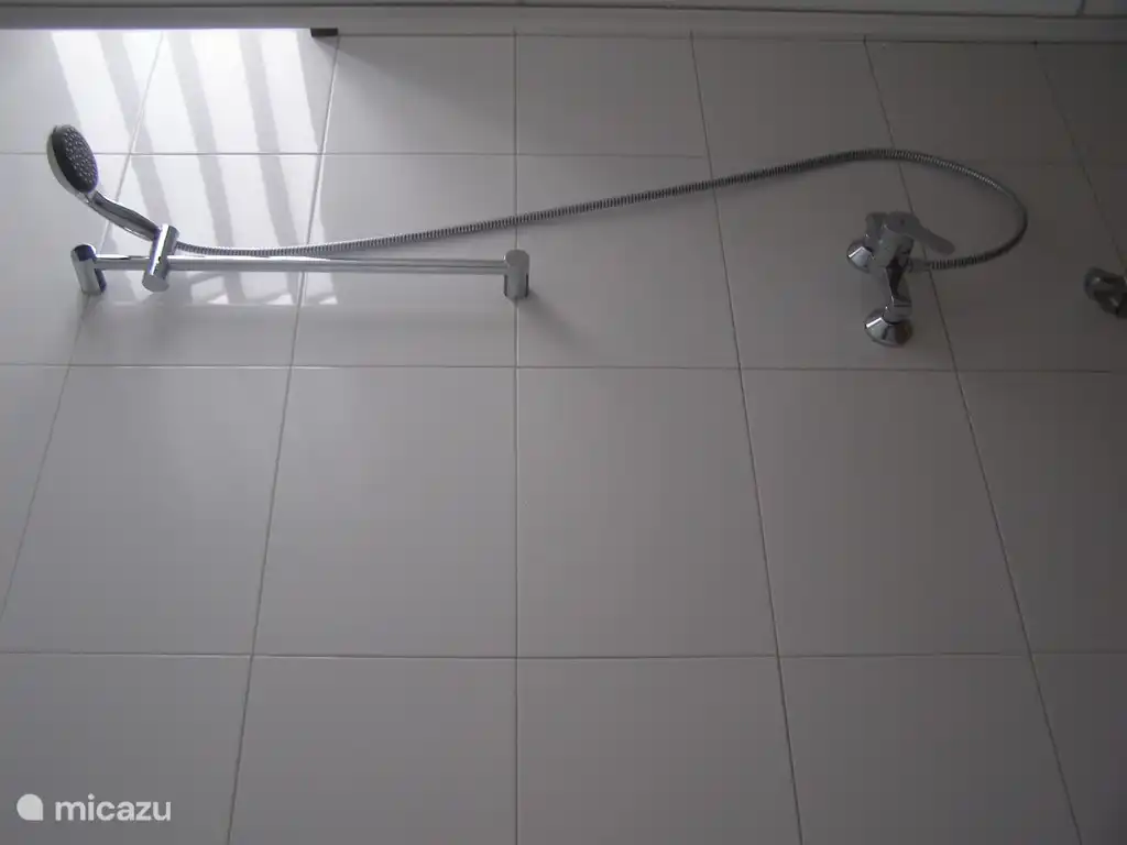 die begehbare Dusche mit Thermo-Hahn.