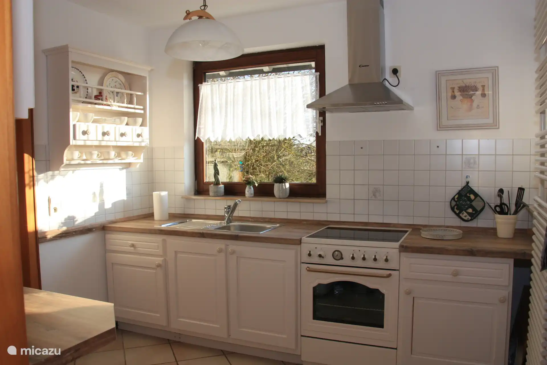 Voll ausgestattete Landhausküche mit hochwertigem Retro-Herd und -Ofen.