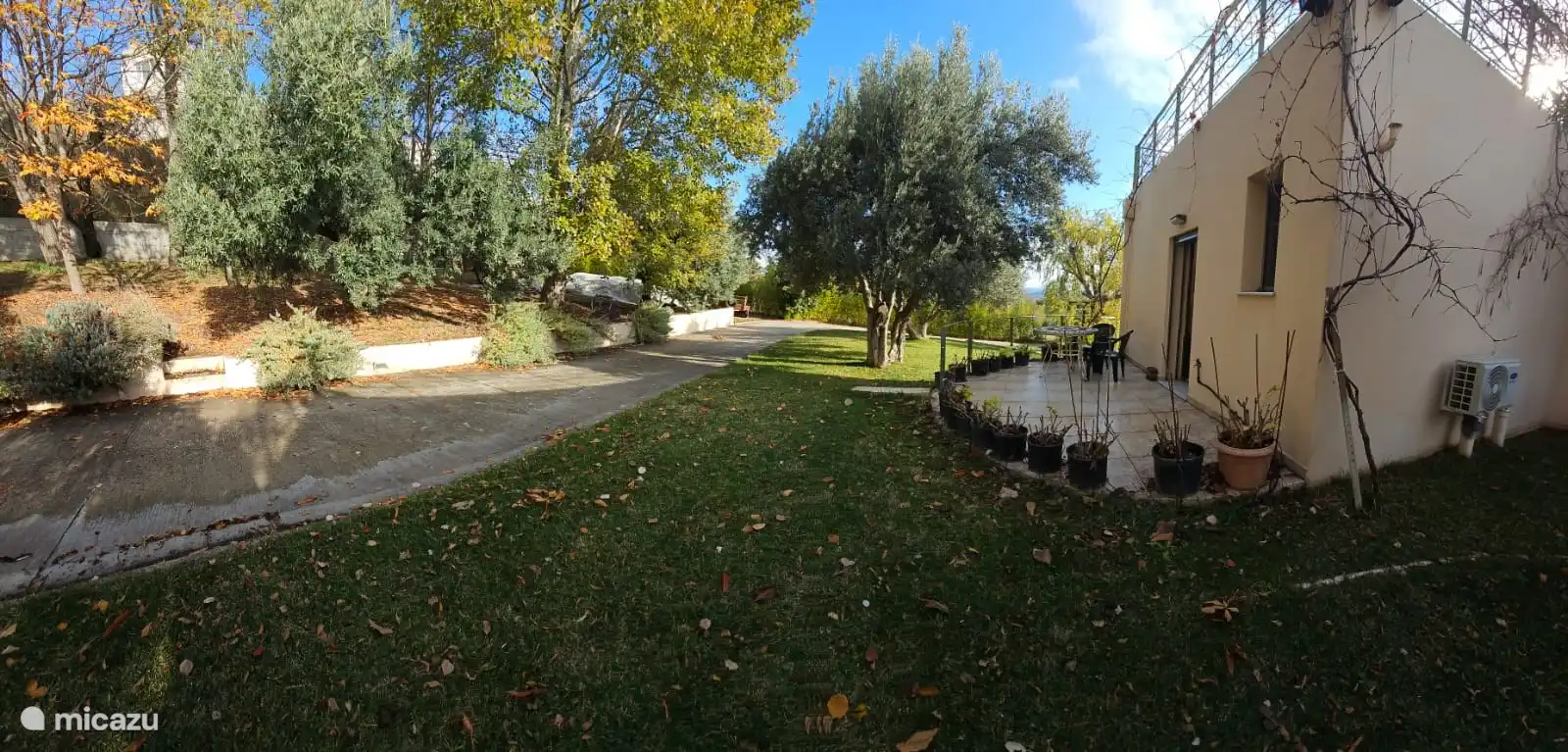 The back of the apartment where you can sit in the shade.