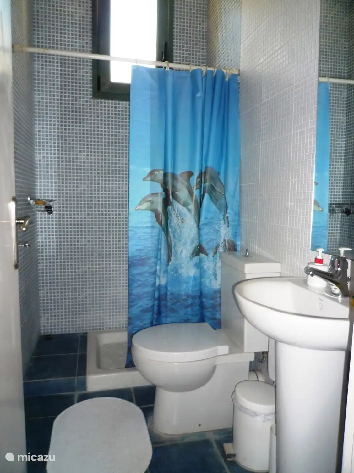 The bathroom of the second extra room with the two single beds in the basement.