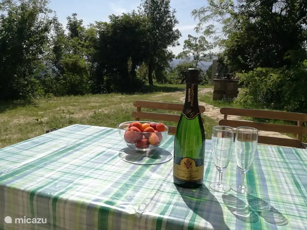 private Terrasse neben dem Gemeinschaftsgarten