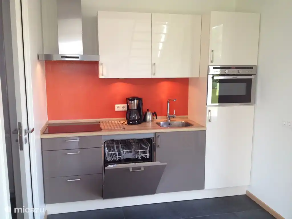 de moderne keuken is voorzien van vaatwasser en combi-oven