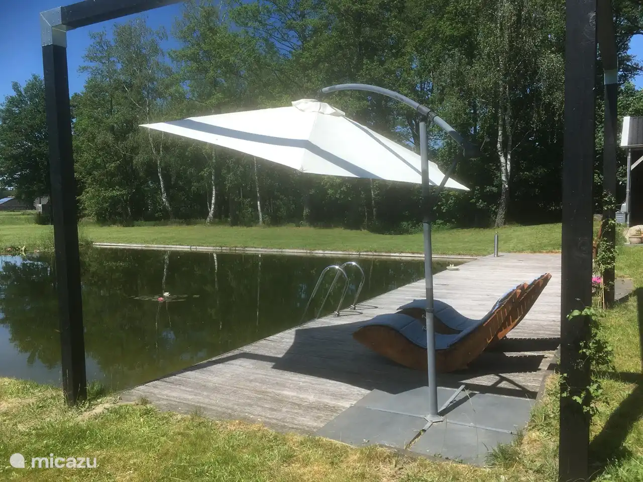 lekker relaxen bij de zwemvijver