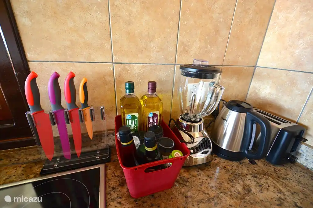 The well-equipped kitchen with dishwasher, microwave, kettle, toaster, blender and oven!