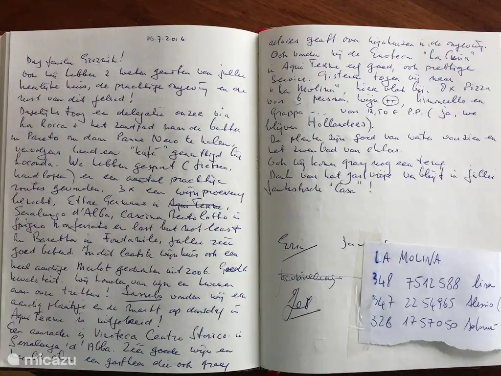 Gastenboek Pian del Gatto 2016
