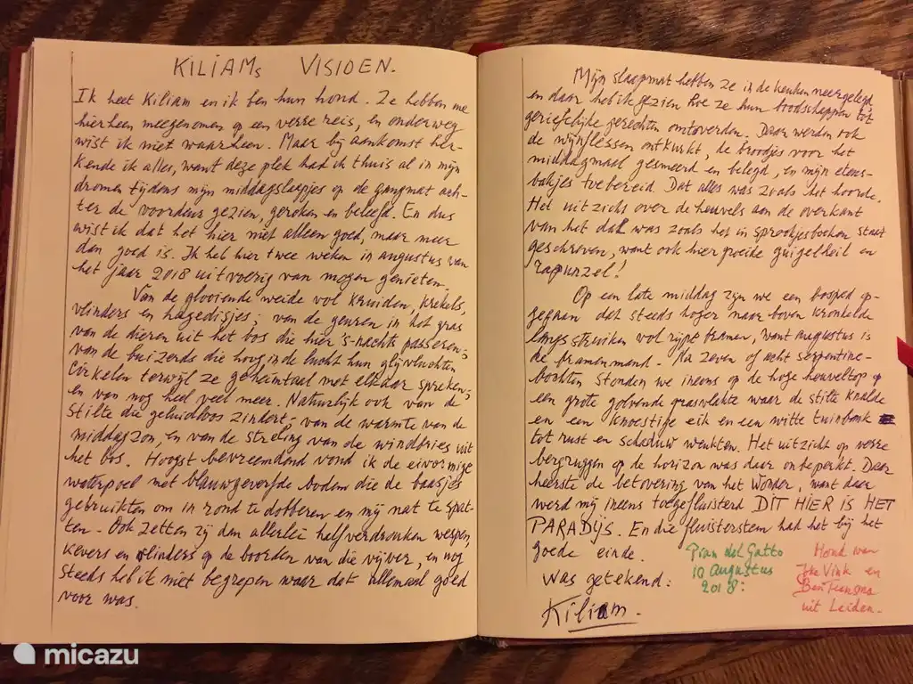 Gastenboek Pian del Gatto 2018. Visioen van een hond. Prachtig geschreven door het baasje, dit moet u even lezen!