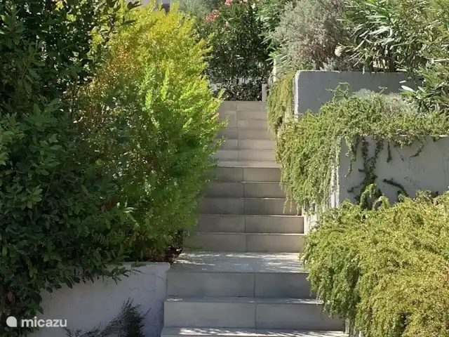 Villa Elia'N en Grecia, Gracia Central, Pogonia - villa A través de las flores y las plantas, camina hasta el espacio de estacionamiento privado (cerrado) frente a la casa.