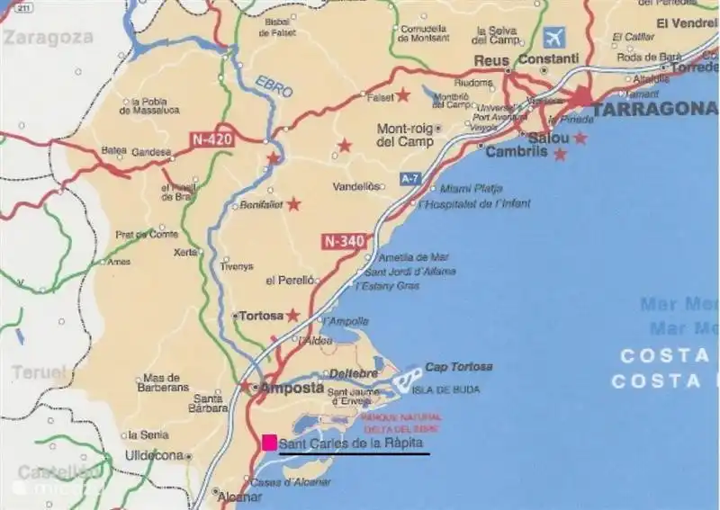 San Carlos befindet sich am Rande des Ebro Delta ongv entfernt. 180 km. südlich von Barcelona in der Provinz Tarragona.