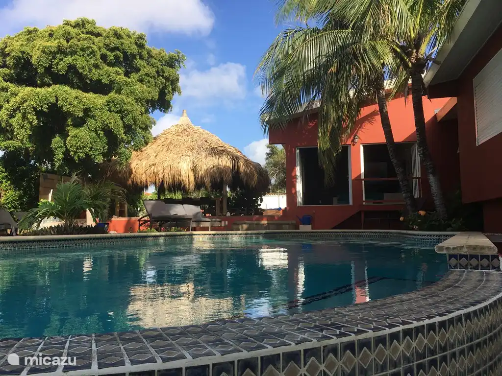 Amplia palapa con vista a la alberca.