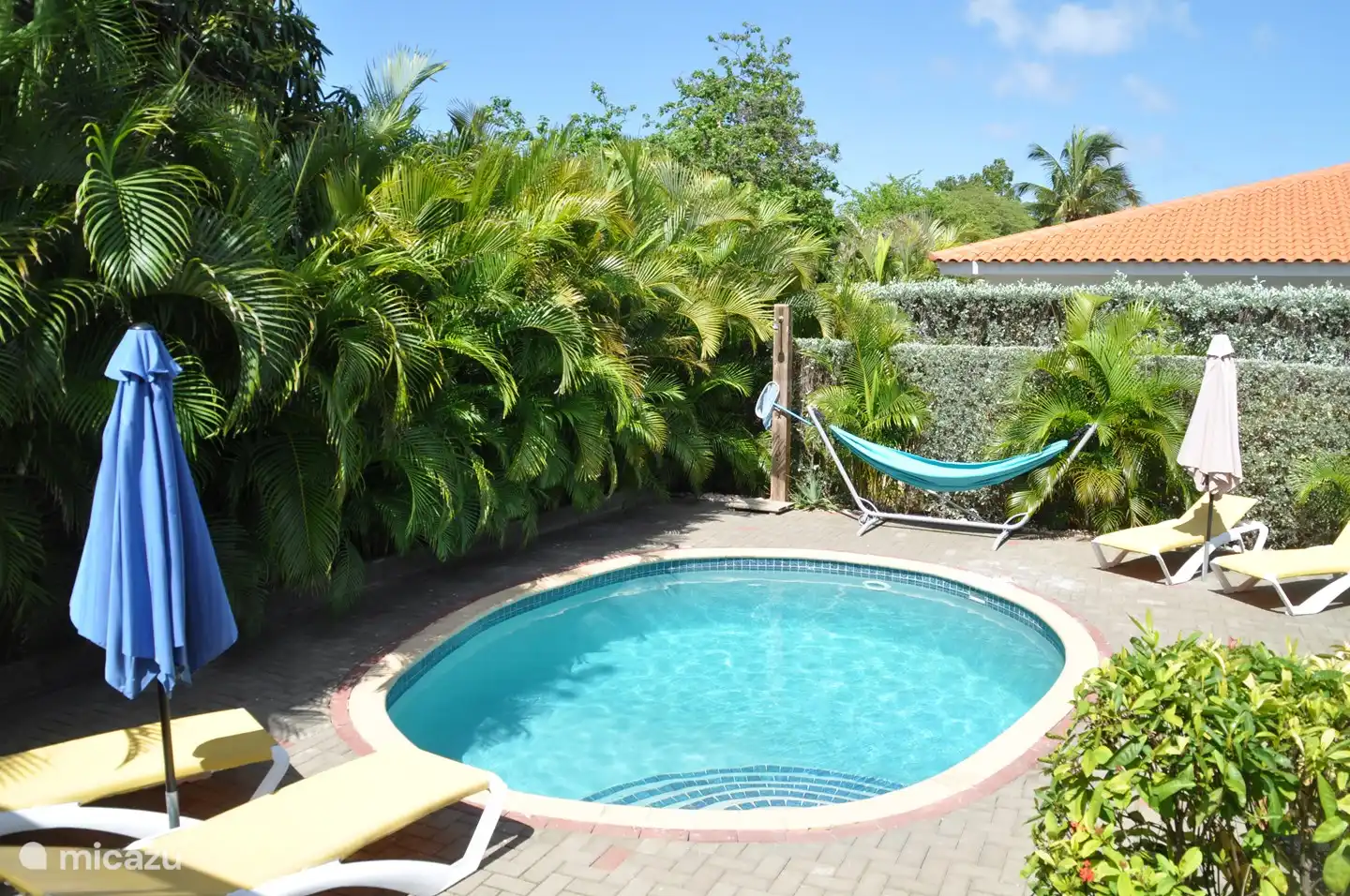 Ovaler Pool von ca. 20 m² mit schrägem Boden.