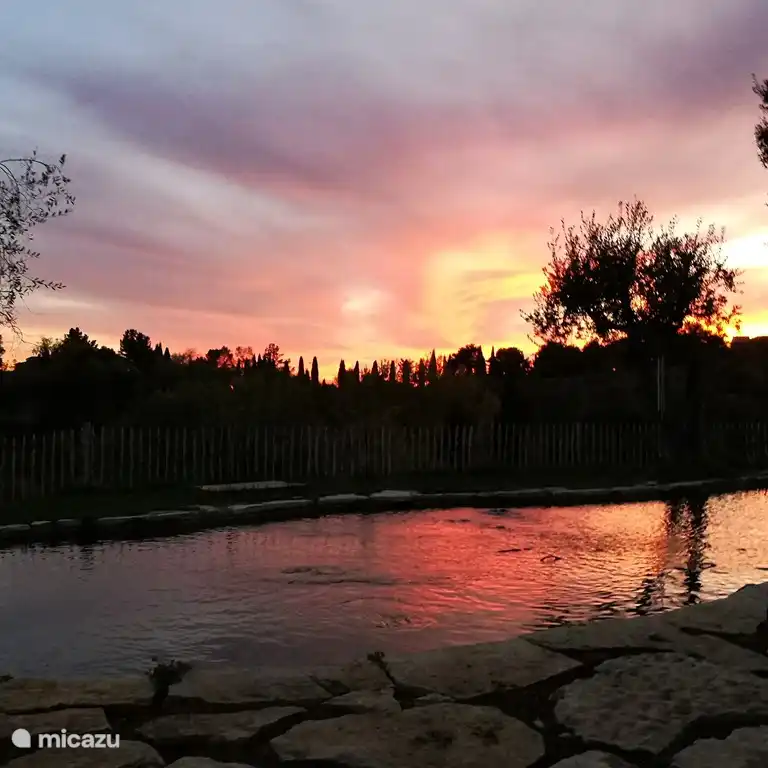 Badeteich am Abend rot