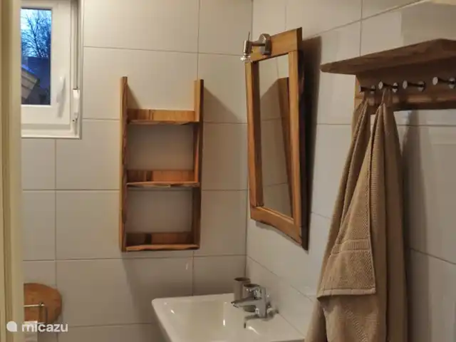 Berghaus Christel en Austria, Carintia, Arnoldstein - casa vacacional Cuarto de baño 1 con ducha, inodoro, lavabo y suficiente espacio para todos los artículos de tocador.