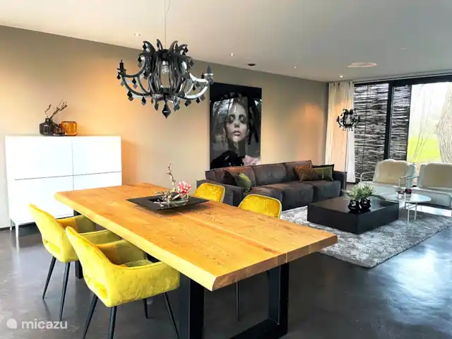 Maison forestière en béton | Pays-Bas, Brabant-Septentrional, Oosterhout - maison de vacances séjour avec coin salon et salle à manger