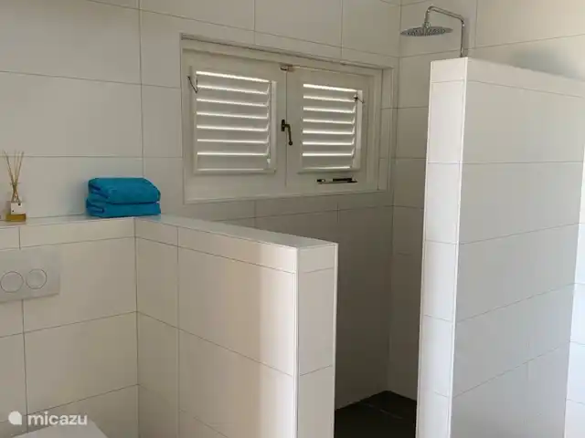 villa huren in Bonaire, Bonaire, Belnem – Luxe villa aan zee 'Op de Maze' Badkamer in hoofdslaapkamer