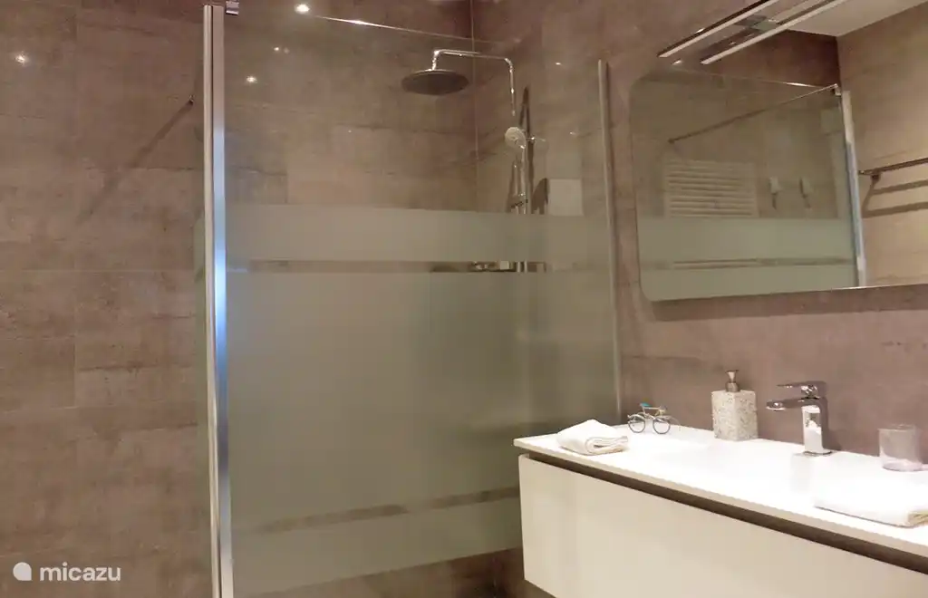 das Badezimmer en Suite mit geräumiger ebenerdiger Dusche