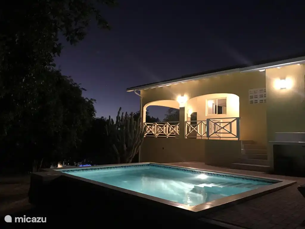 La Villa Fountain by night. Private pool with beautiful terrace with privacy and also an outdoor sink