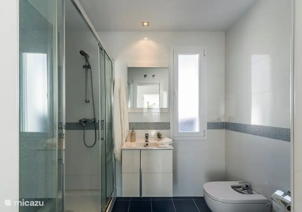 Badkamer met douche en toilet