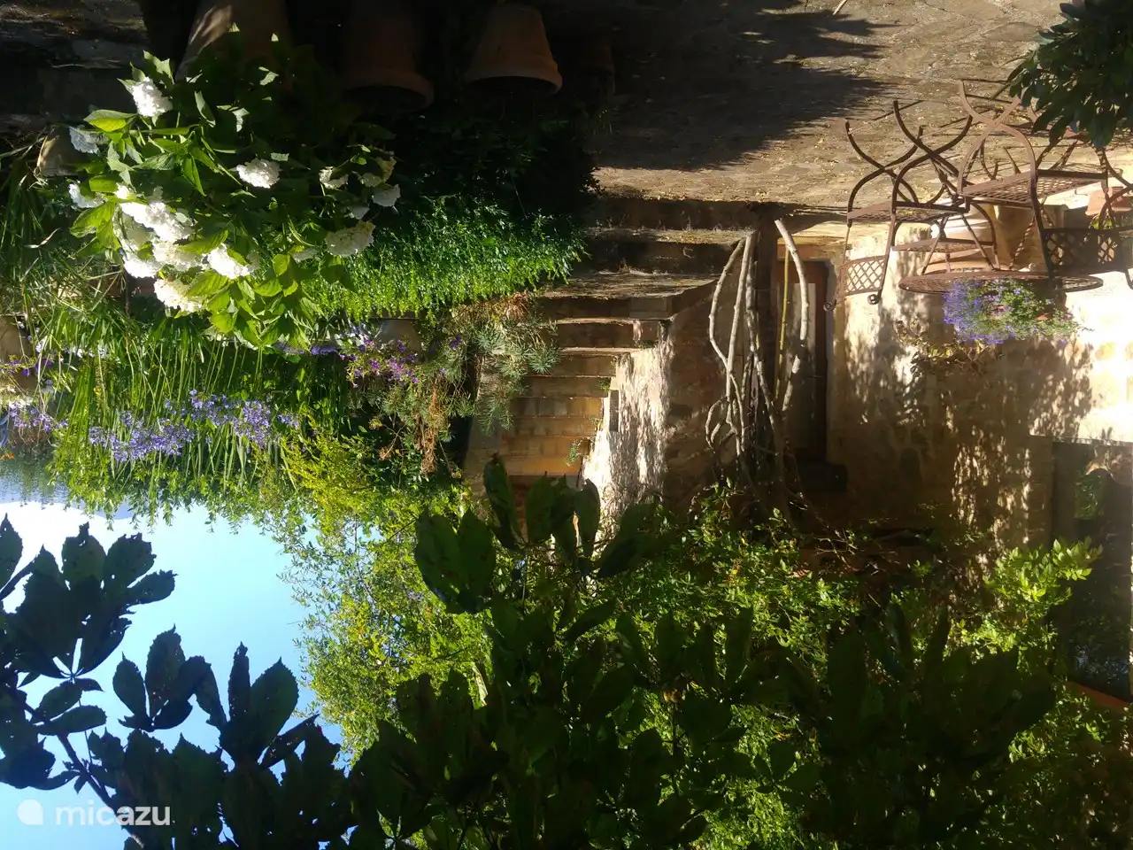 The terrace in the shade behind the house