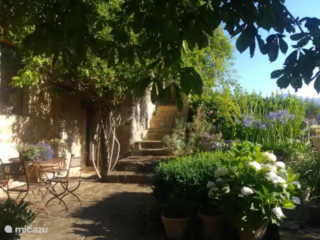 Location de Vacances Italie, Toscane, Santa Fiora, ferme - Podere di Maggio - Casa Grande La terrasse à l'ombre derrière la maison