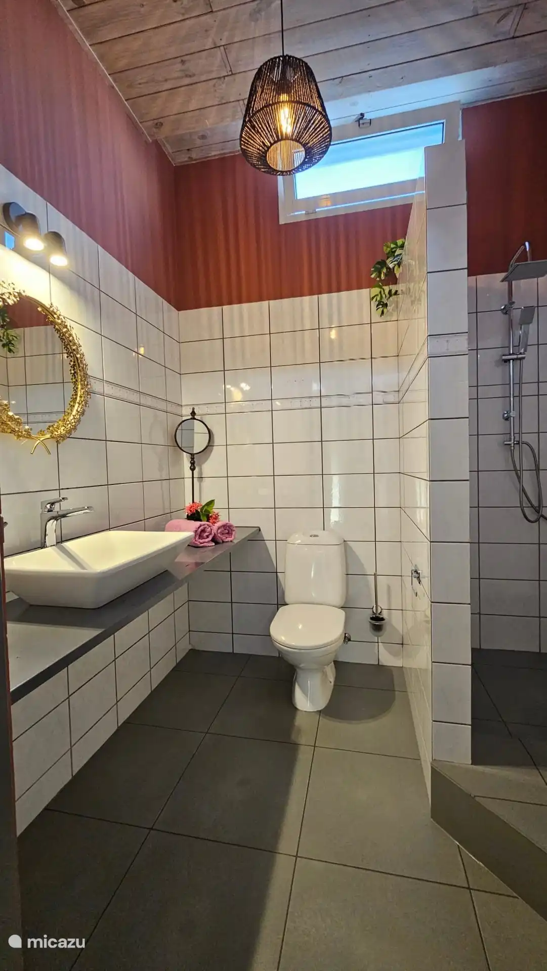 2e badkamer voorzien van inloopdouche, vaste wastafel en toilet