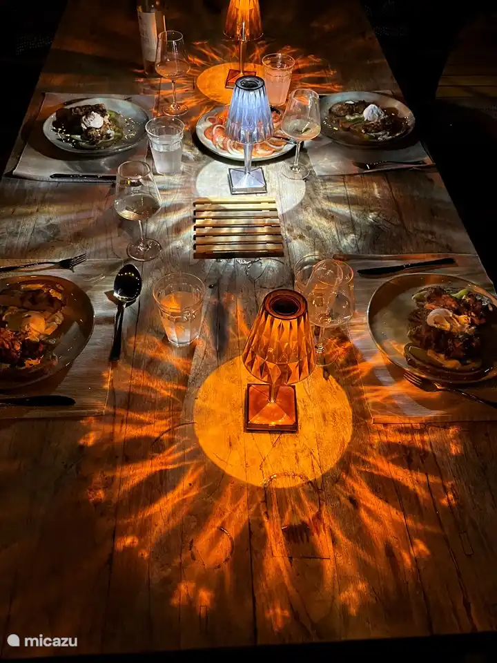 Cena romántica en el jardín bajo la palapa