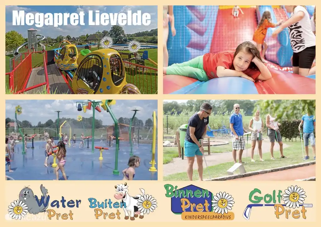 Ob Regen oder Sonnenschein, immer Spaß! Megapret ist ein Outdoor- und Indoor-Spielplatz, auf dem es für Jung und Alt viel zu tun gibt. Es gibt einen Indoor-Spielplatz von 1500 m2 und einen Outdoor-Spielplatz mit Verkehrsplatz, einen Wasserspielplatz und einen 18-Loch-Abenteuergolfplatz von 20.000 m2.